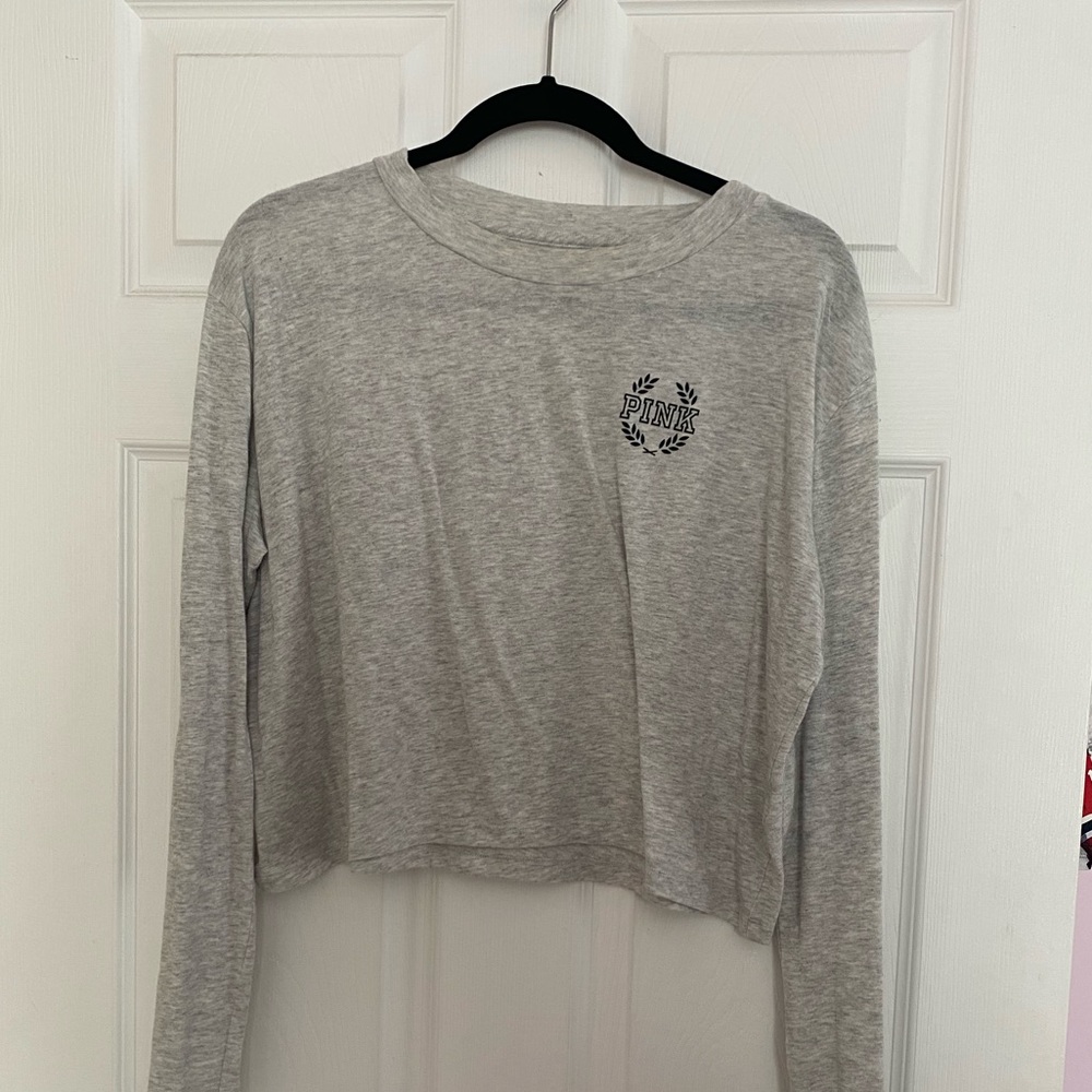 PINK Grey Long Sleeve Lounge Crop Top
